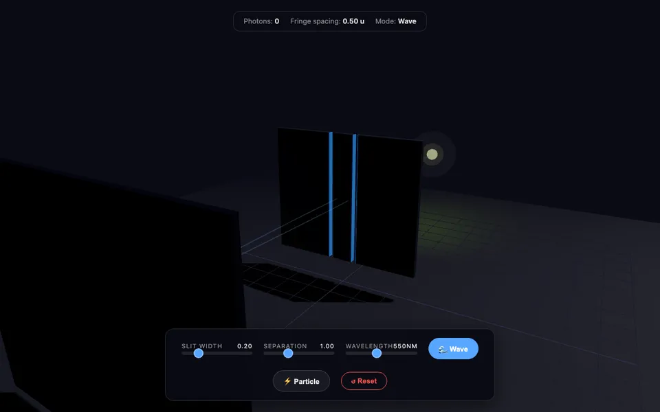 3D double-slit experiment simulation with controls