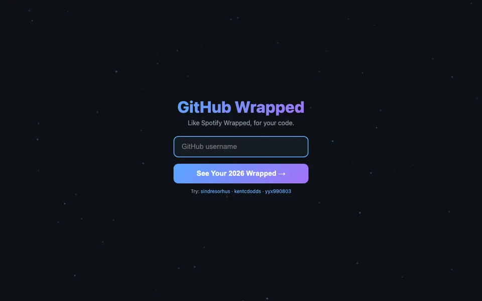 GitHub Wrapped start screen asking for a username